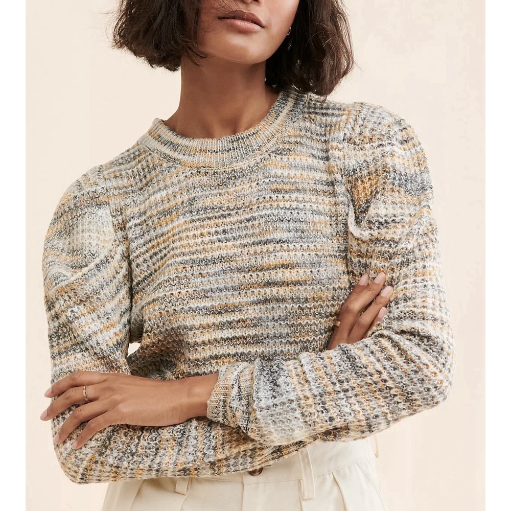 Jacquie The Label Puff Sleeve Acrylic Knit Sweater Small Neutral‎ Multicolor